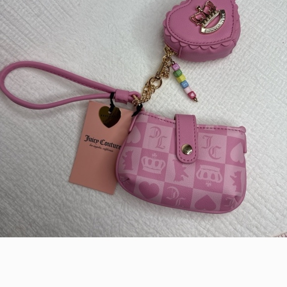 Juicy Couture Pink Checker Heart Crossbody with Heart Coin Pouch - Picture 4 of 10